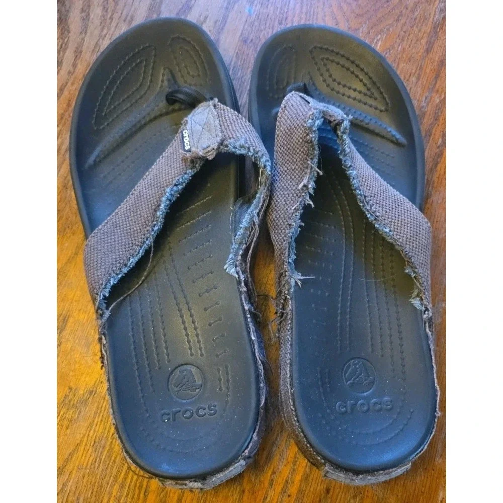 Crocs Sandals Santa Cruz Canvas‎ Flip Flops  Brown Mens Size 9 Womens 11